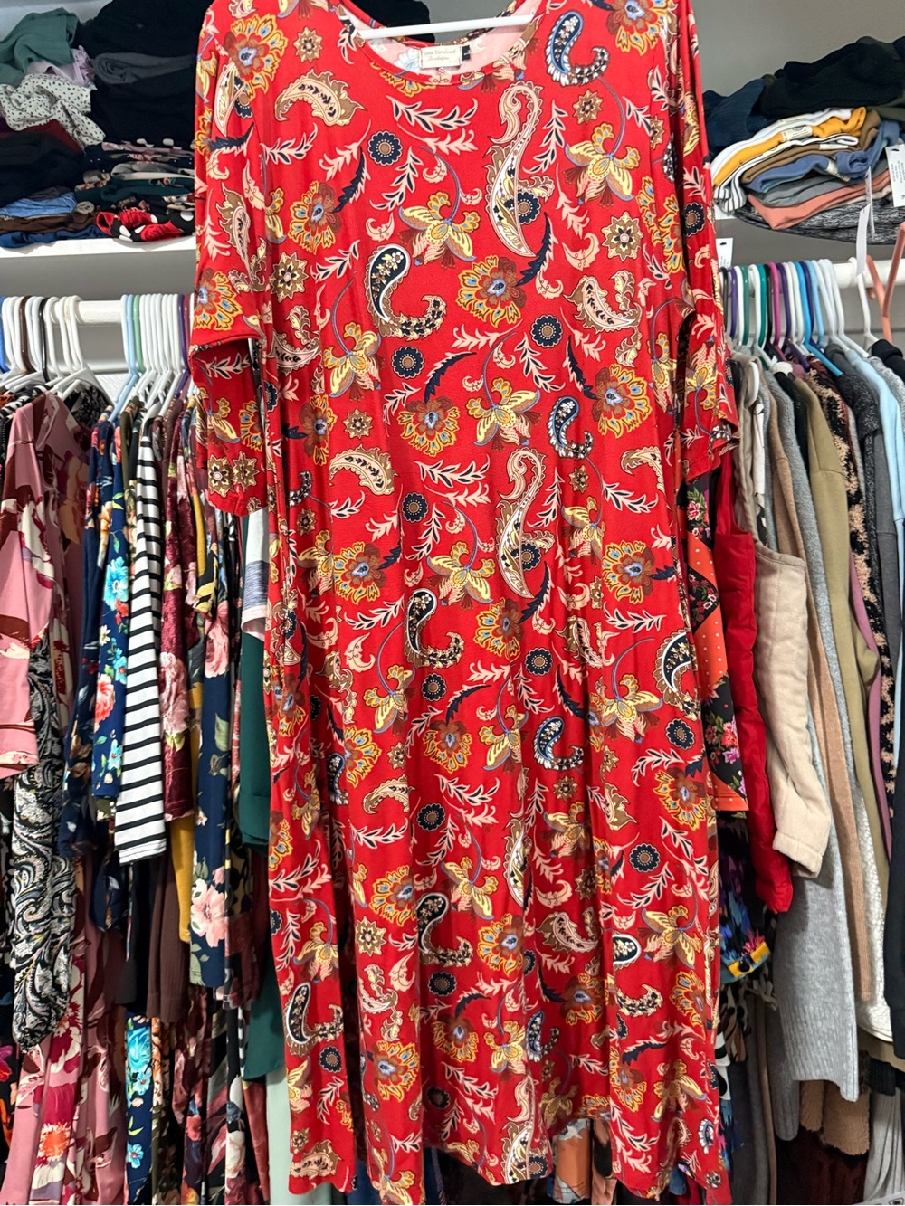 Red Paisley Floral Women's Dress - Elena Cardinal Boutique